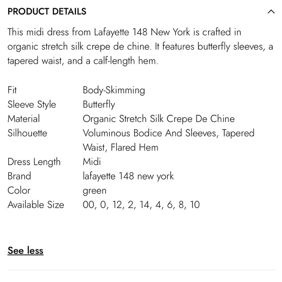 Lafayette 148 butterfly stretch ecru green silk midi long dress NWOT size 6 - Picture 4 of 14